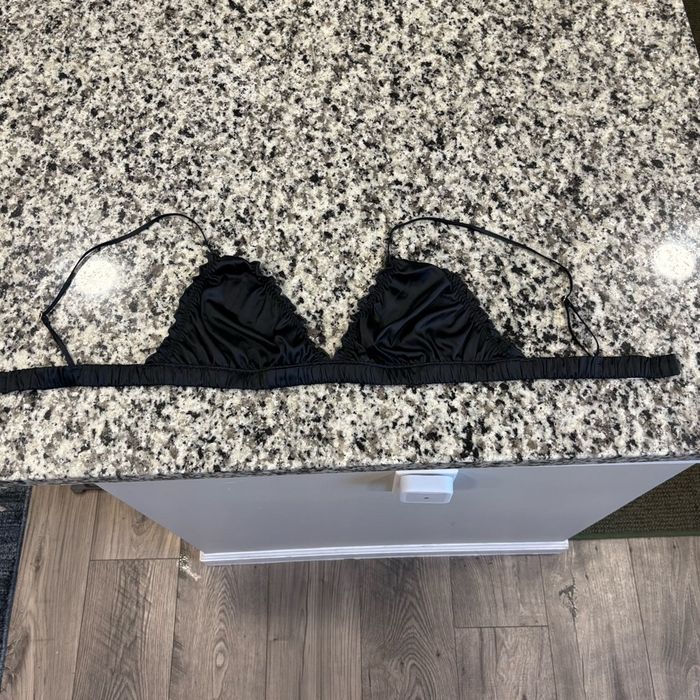 Satin Black Lace Detail Bralette by Parade
